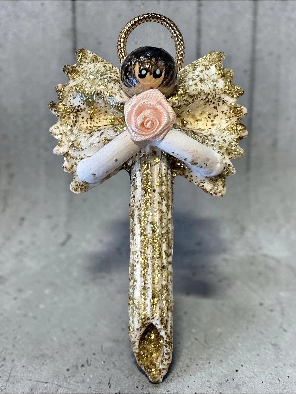 Angel Glitter Holiday Pasta Brooch Pin Ornament